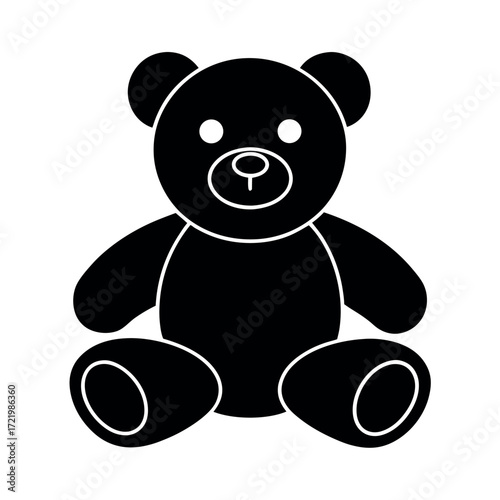 Minimal Glyph Teddy Bear Plush Toy Sitting Vector Illustration