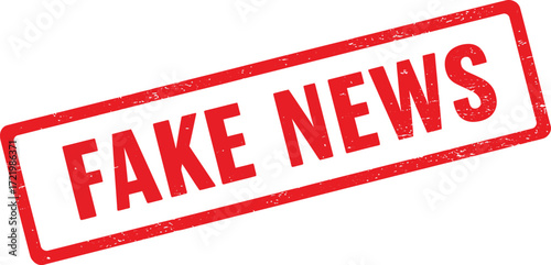 Bold red stamp declares fake news symbolizing misinformation and deception isolated on transparent background