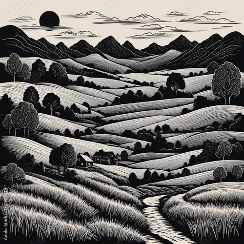 Beautiful greyscale Landscape of desert mountains