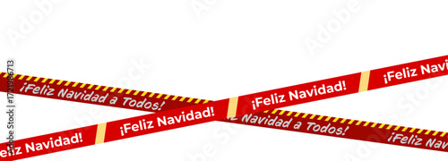 Feliz Navidad Tape Crossed In Red With Yellow Warning Stripes And Spanish Holiday Messages. Great For Christmas Wrapping, Packaging, Labels, Web Graphics, Social Media Or Print. Vector Illustration.