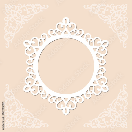 Traditional circular ornamental frame for laser cutting and scrapbooking
