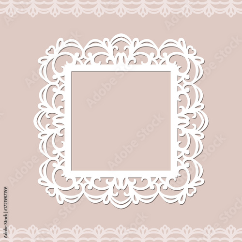 Square laser cut frame with traditional ornamental pattern for decorative projects