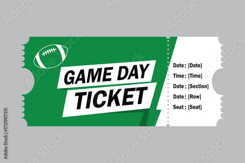 Football Ticket Template Printable Game Day Admission Pass Vector Design