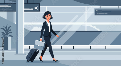 Stylized vector of a businesswoman travelling with briefcase at an airport