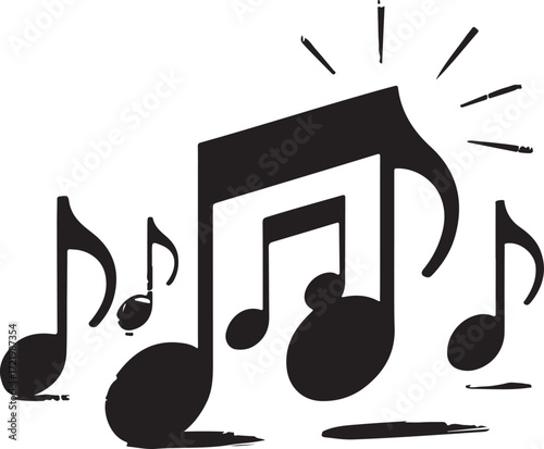 Black music notes and a treble clef symbol with a shiny, melodic musical composition