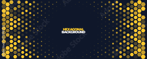 Hexagon Background Glowing Honeycomb Pattern In Yellow Blue Colors for AI, Tech Digital Forum and Conference Ad Presentation. Hexagonal Modern Texture. Halftone Gradient Backdrop. Vector Abstract BG