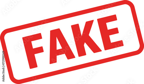 Red stamp declaring "fake" for authenticity verification and document marking isolated on transparent background