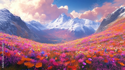 Colorful mountain meadow landscape