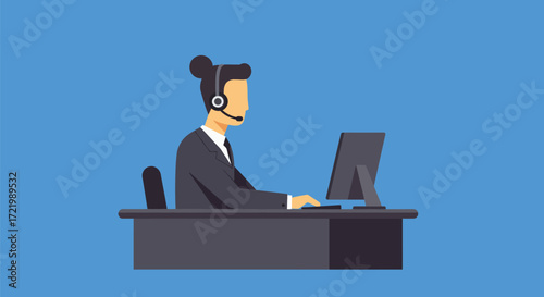 Professional customer support operator with headset working at help desk
