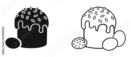 Solid glyph vector icon of a sweet muffin or cupcake for a bakery dessert representing a delicious homemade pastry and party snack food 