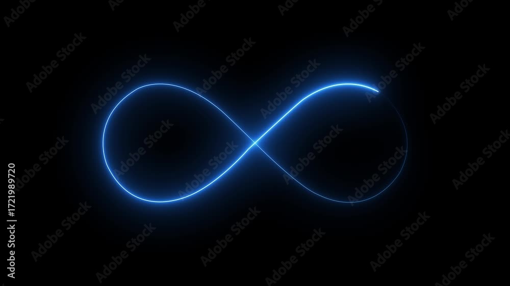 Glowing neon cyan Infinity symbol icon Animation on Black Background ...