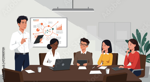 Diverse team brainstorming innovative startup ideas at conference table