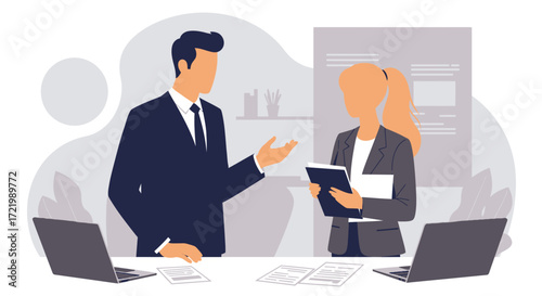 Professional discussion: Business colleagues sharing ideas in the office