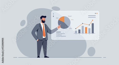Professional presenting business data insights on a digital display chart