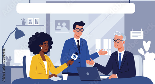 Stylized Vector Illustration of Job Interview in Modern Office Setting