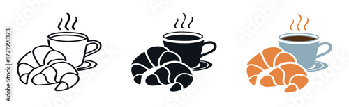 breakfast coffee croissant icon sign vector 
