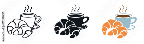 breakfast coffee croissant icon sign vector 
