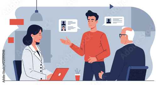 Candidate presentation during interview in modern office environment