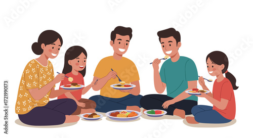 Happy family bonding over a shared meal, creating a heartwarming scene