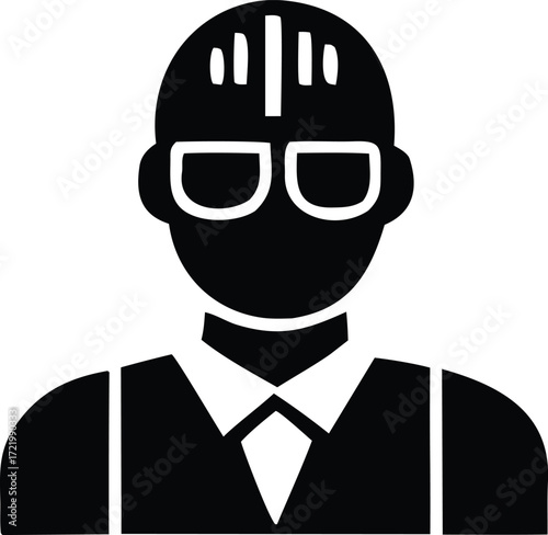 Professional icon of a man in a hard hat and glasses symbolizing engineering or construction safety and expertise