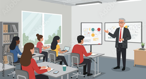 Corporate training session: professionals engaging with a leadership coach