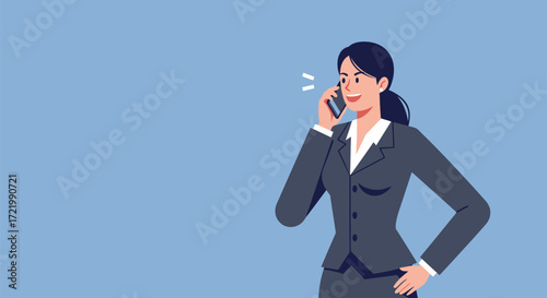 Confident businesswoman in suit speaking professionally on mobile phone