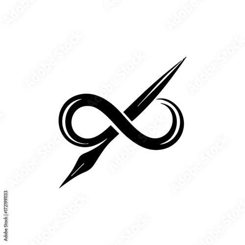 Abstract infinity loop formed with a fountain pen nib, representing creativity, writing, literature, and the endless power of imagination.