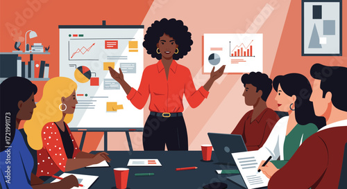 Dynamic presentation by a confident professional leading a business meeting