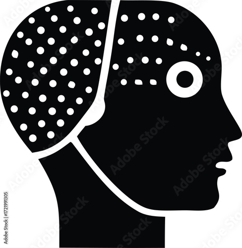 Silhouette profile head with eeg cap dots indicating brain activity monitoring neural network research and healthcare technology concept