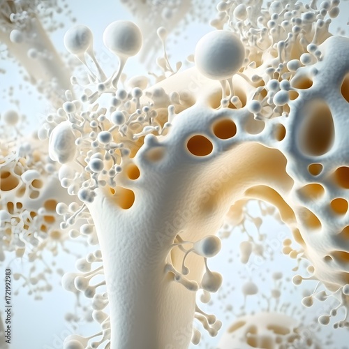 Abstract organic cellular structures with vibrant orange and white tones
