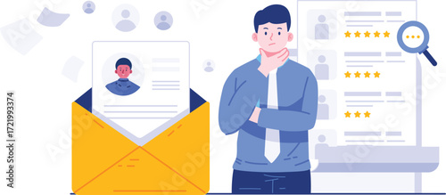 Recruitment and Resume Review Concept with HR Manager Evaluating Candidates