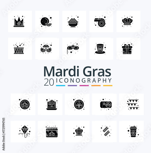 Mardi gras iconography set with 25 icons