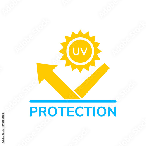 UV protection icon set. UV radiation icon. Ultraviolet symbol. Sun uv protection icons. Vector pictogram of sunscreen spf. Skincare illustration, sign for cosmetics packaging