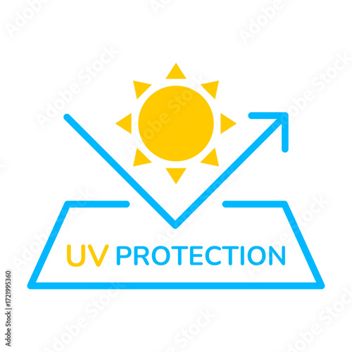UV protection icon set. UV radiation icon. Ultraviolet symbol. Sun uv protection icons. Vector pictogram of sunscreen spf. Skincare illustration, sign for cosmetics packaging