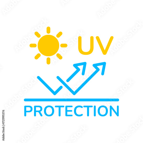 UV protection icon set. UV radiation icon. Ultraviolet symbol. Sun uv protection icons. Vector pictogram of sunscreen spf. Skincare illustration, sign for cosmetics packaging
