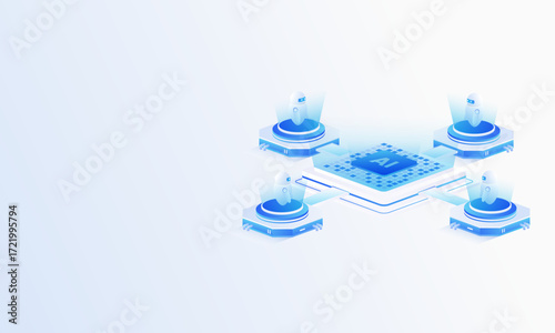Artificial intelligence chip isometric vector illustration. Robotic ai technology, computer electronics and AI systems landing page template.