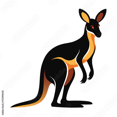 Stylized Black and Orange Kangaroo:  Australian Wildlife Vector Illustration, Modern Design