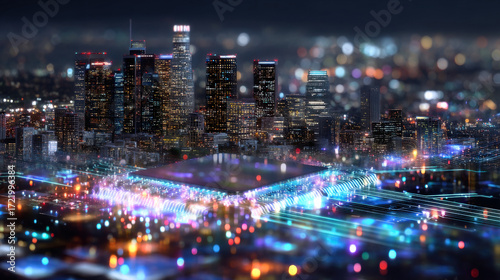 Wallpaper Mural Vibrant city skyline illuminated at night, showcasing modern architecture and bright lights. scene captures essence of urban life with blend of technology and energy, creating dynamic atmosphere Torontodigital.ca