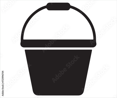 Bucket silhouette illustration, black vector icon representing container, cleaning, household tool, storage, water carrying, construction, and gardening concept isolated on white background