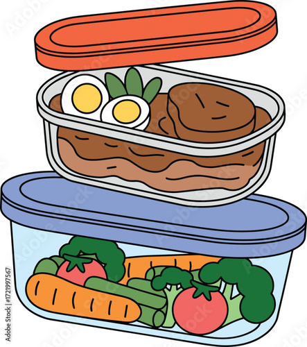 healthy meal prep, lunch container, vegetables, boiled eggs, broccoli, carrot, tomato, squash, food storage, nutrition