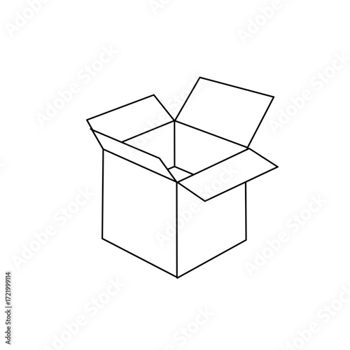 Open cardboard box in simple line art style  