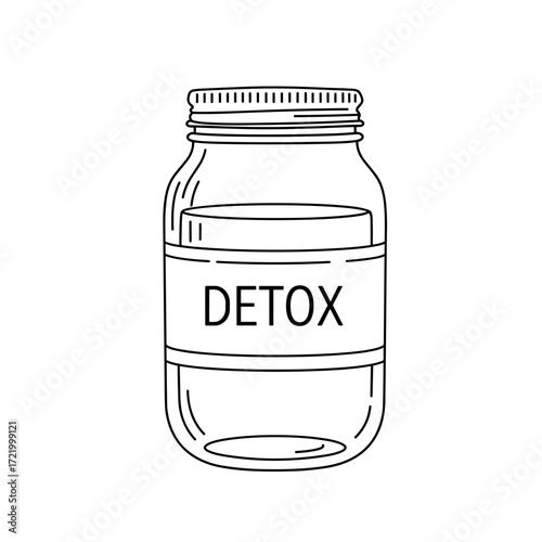 Clear glass jar labeled "Detox" with contents visible inside  