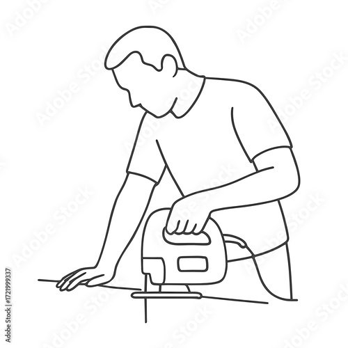 Man using jigsaw cutter while working on woodworking project  