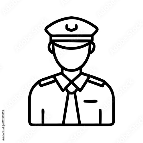 Line art police officer in uniform with cap and tie  
