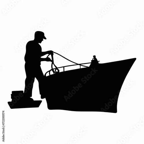 Fisherman on Boat Silhouette