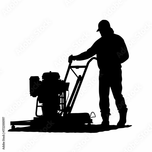 Man Operating Lawn Mower Silhouette