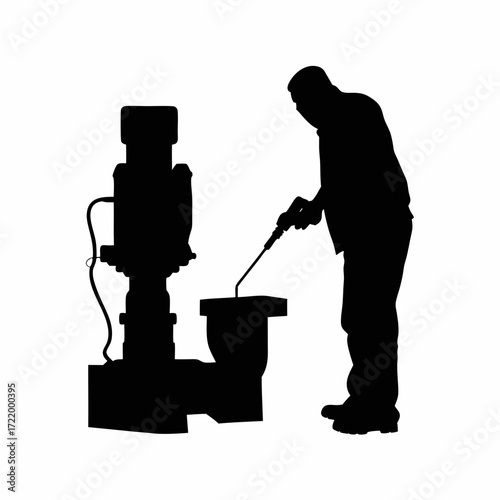 Worker Operating Drilling Machine Silhouette