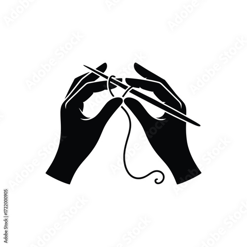 Hands Knitting with Needles Silhouette Icon Design