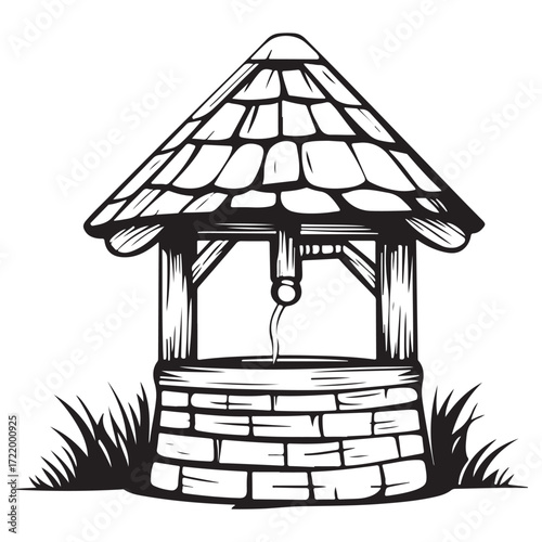 Village Water Well silhouette vector