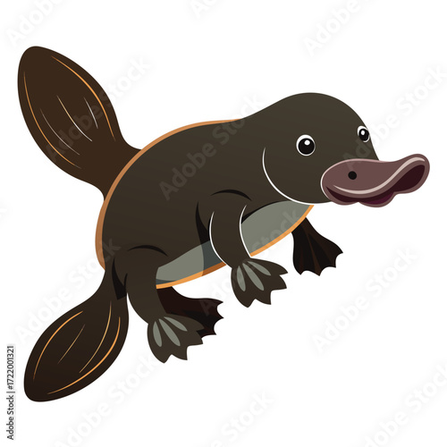 Playful Platypus Cartoon Illustration:  Charming, Friendly, Aquatic Mammal Design.